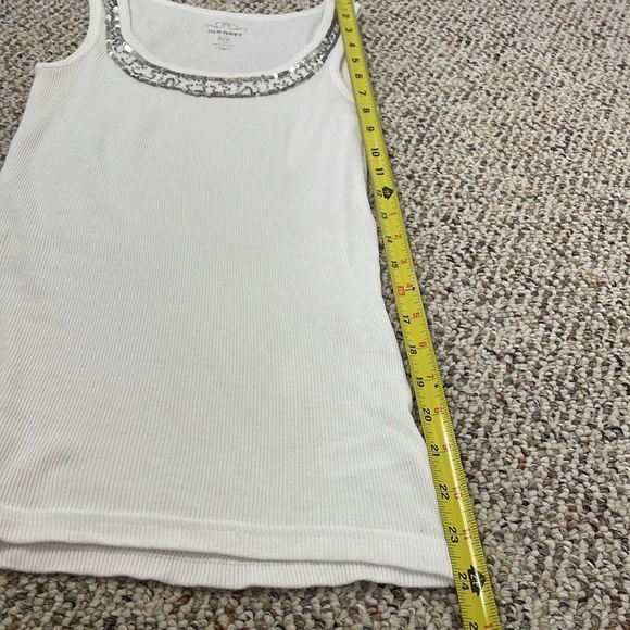 Old Navy White Tank Top with Shiny Detail Around Neck. EUC - Picture 8 of 9